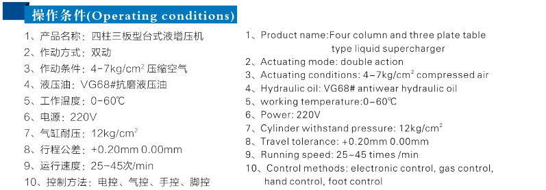 JRIB四柱三板氣液增壓機操作條（tiáo）件（jiàn）